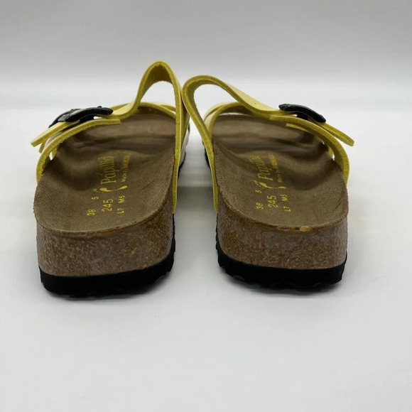 Vtg Birkenstock‎ Yellow Patent Leather Papillio Criss Cross Slides Womens 7 (38) - Picture 10 of 12